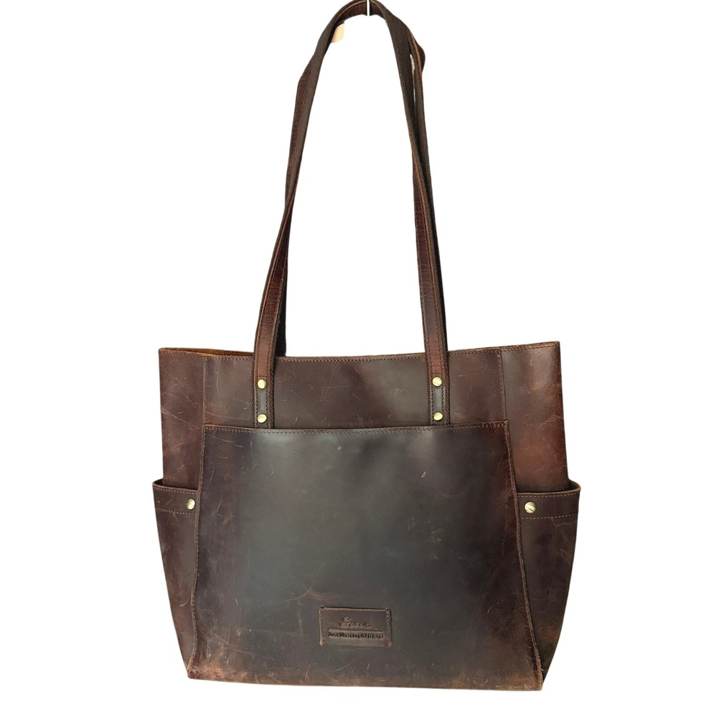 S-Zone Women Genuine Leather Tote Bag with Side Pocket